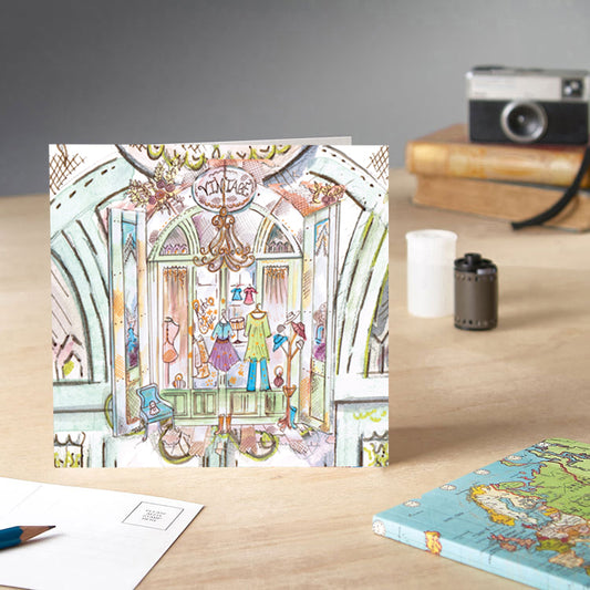 Vintage Shop Greetings Card - Pack of 6