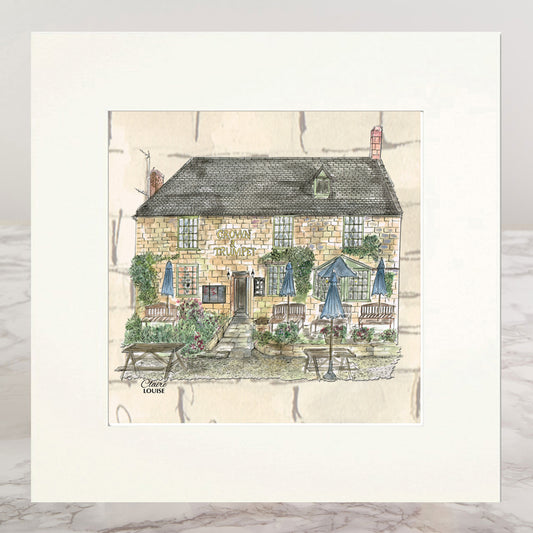 The Crown & Trumpet Costwolds Mounted Print