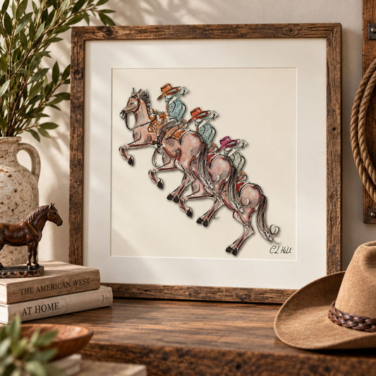 Three Cowboys Mounted Print