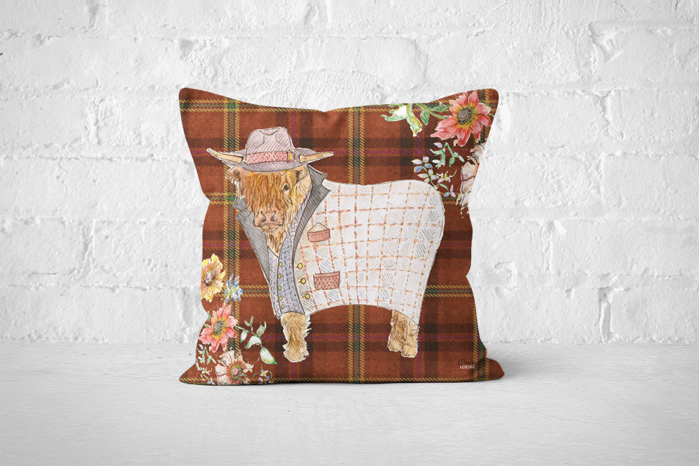 Tartan Highland Cow Cushion
