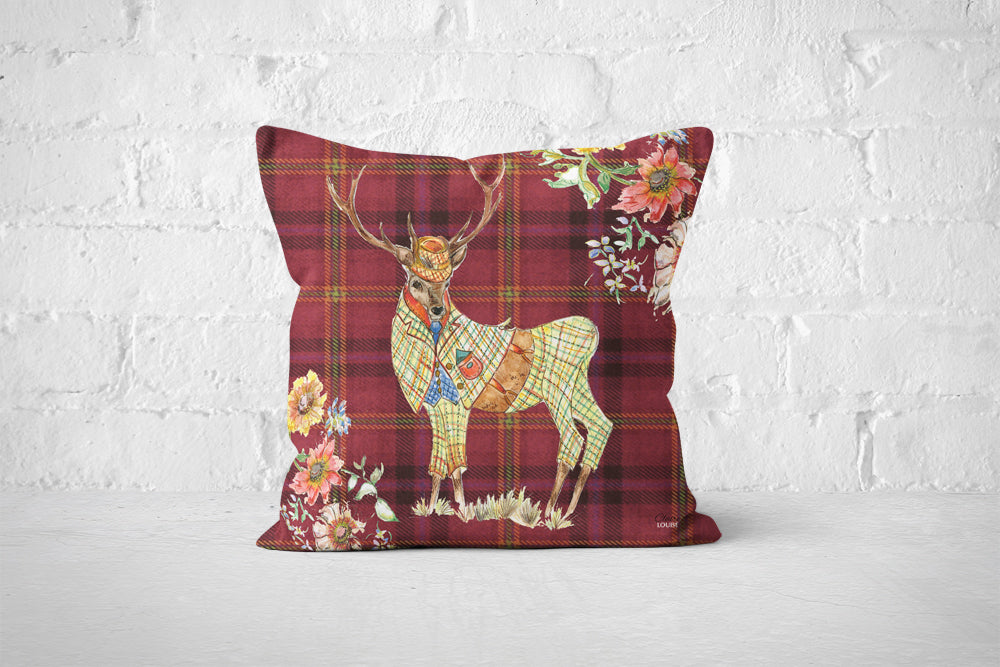 Tartan Red Stag Cushion