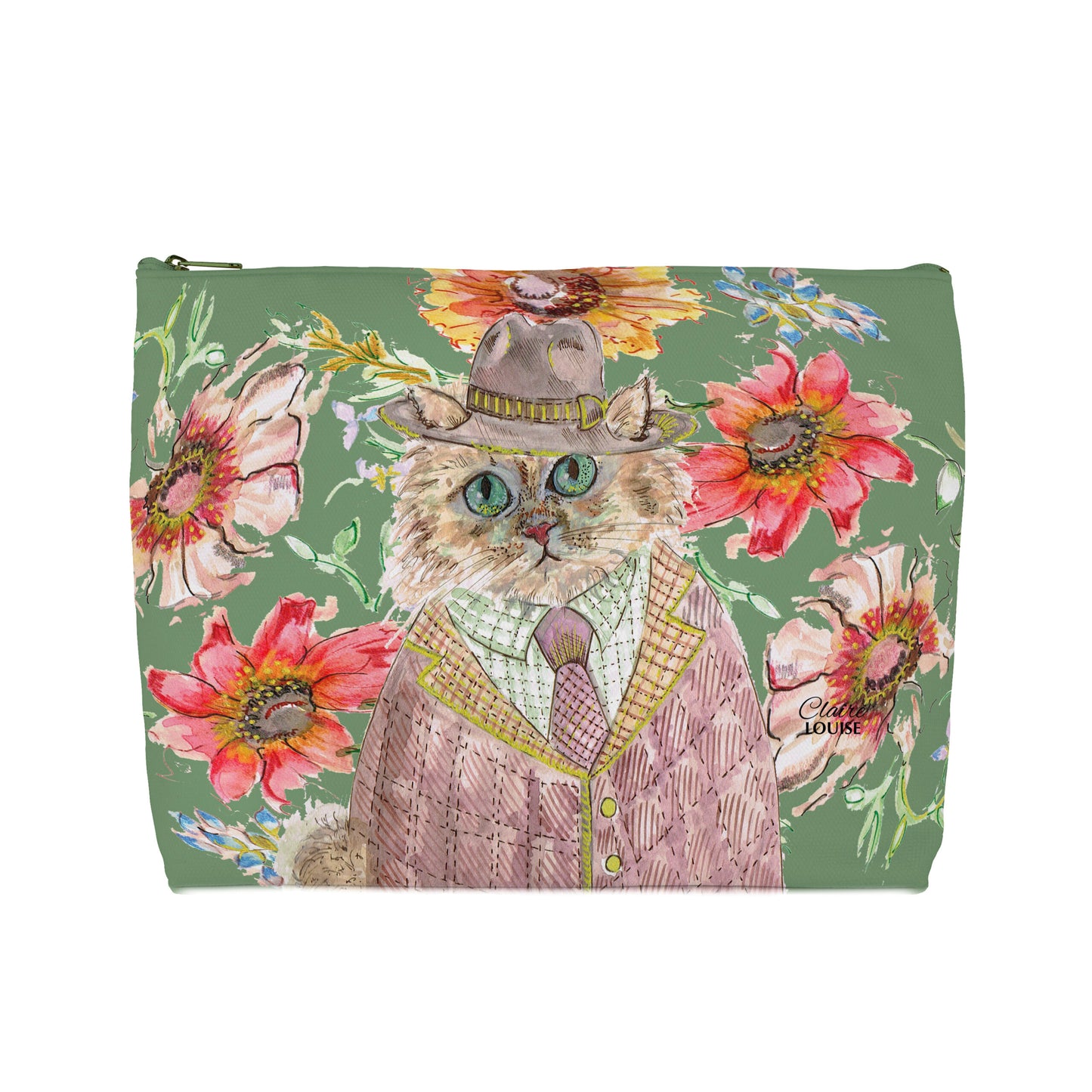 Cottage Floral Cat Cosmetic Bag