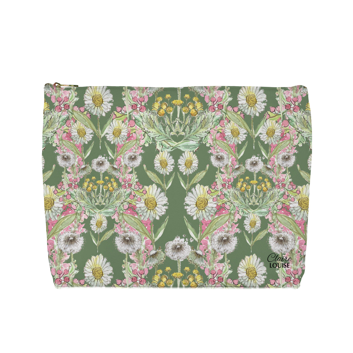 Meadow Green Garden Blooms Cosmetic Bag