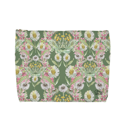 Meadow Green Garden Blooms Cosmetic Bag