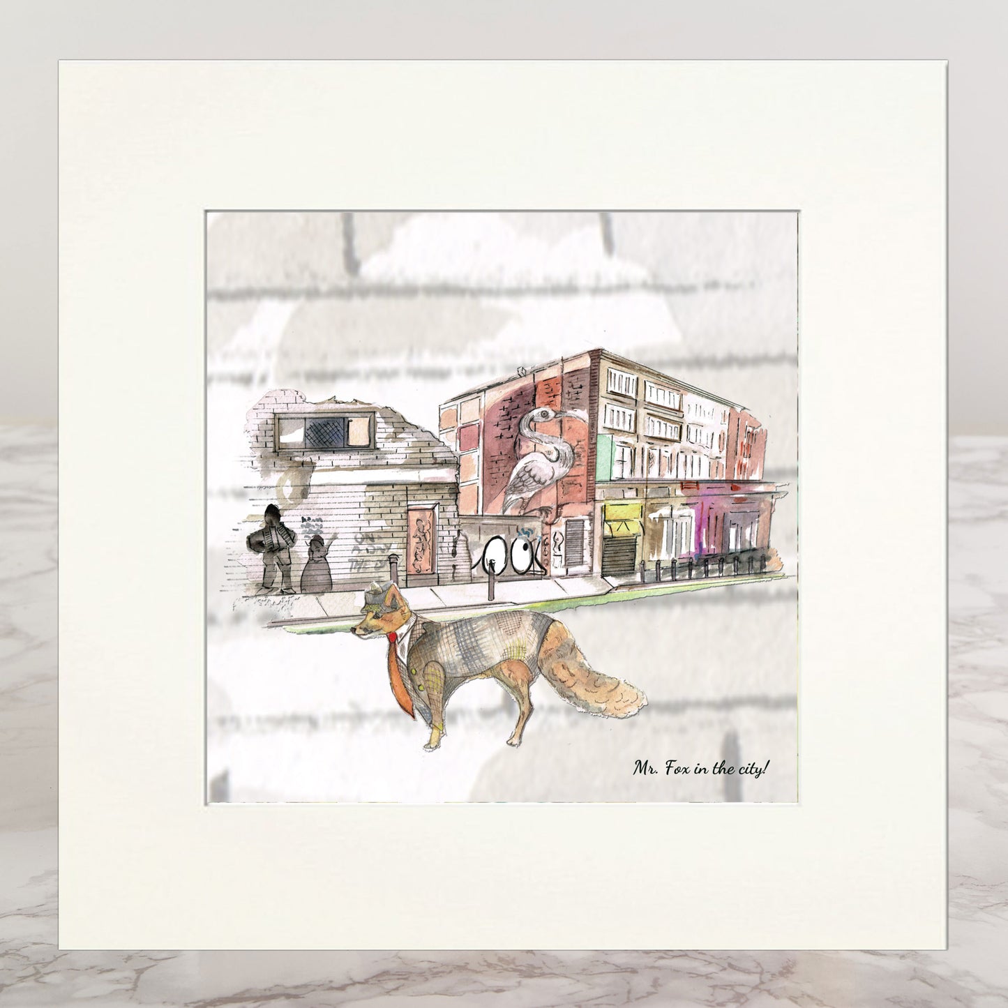 Fox In The City Mounted Print