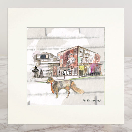 Fox In The City Mounted Print