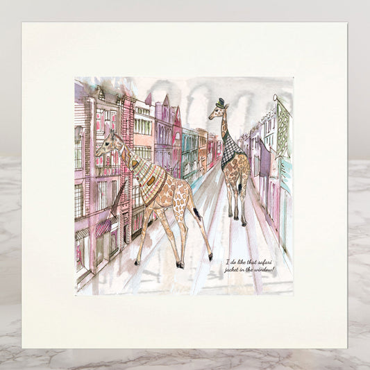 Giraffes In The City Mounted Print