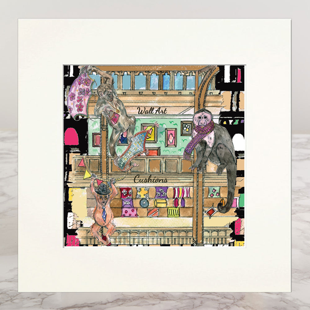 Monkeys In The City Mounted Print