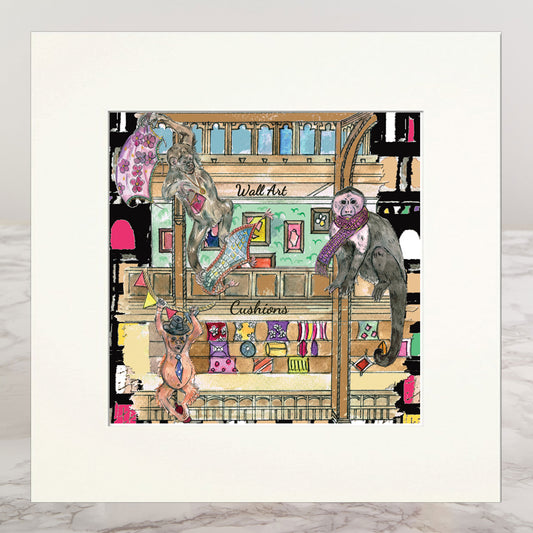Monkeys In The City Mounted Print