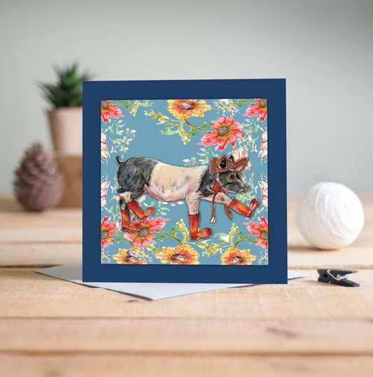 Whimsical Pig Greeting Card - Pack of 6