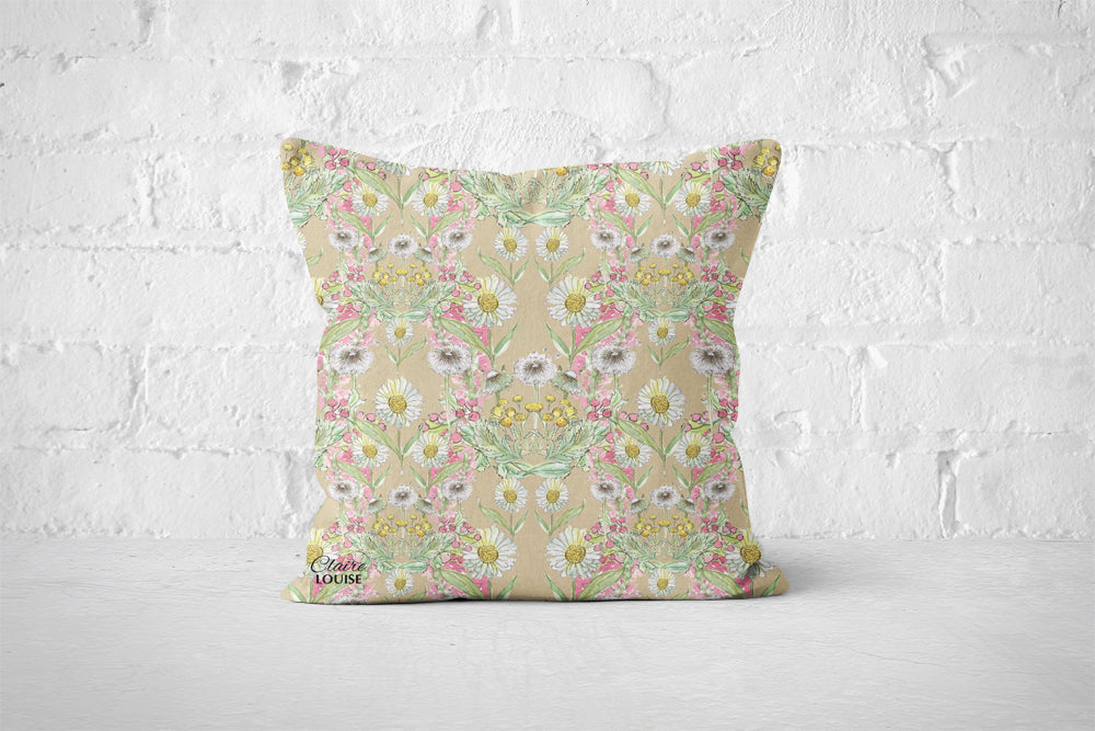 Biscuit Bloom Daisies Patterned Cushion