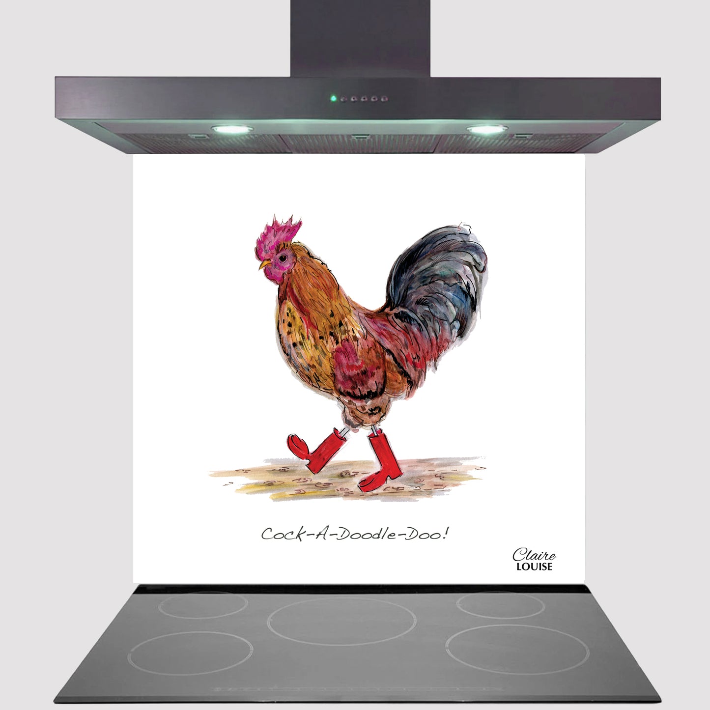 Cockerel In Boots Kitchen Glass Splashback