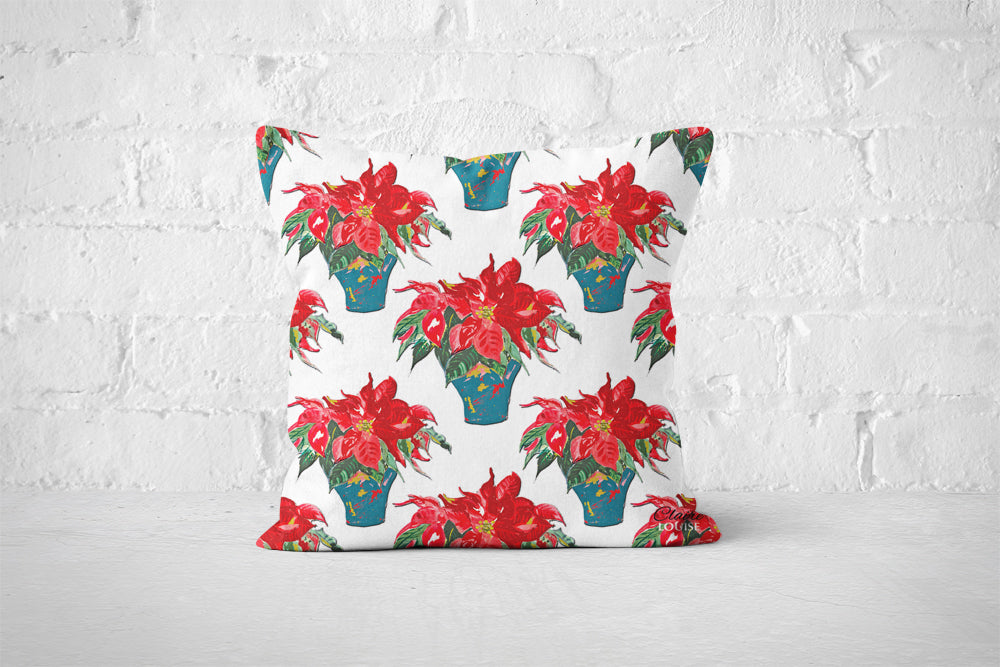 Christmas Rose White Patterned Cushion