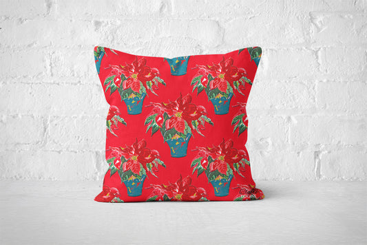 Christmas Rose Red Patterned Cushion