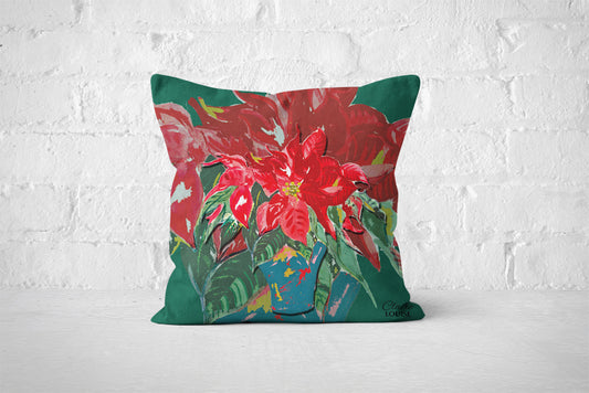 Christmas Rose Forest Green Cushion