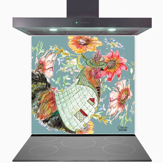 Cottage Cockerel Kitchen Glass Splashback