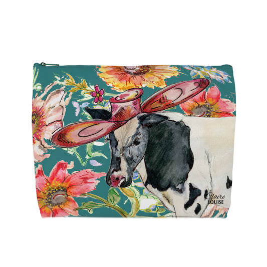 Cottage Floral Cow Cosmetic Bag