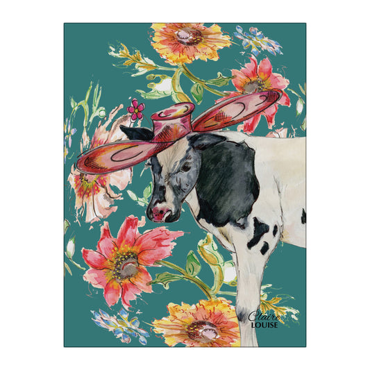 Cottage Floral Cow Glass Wall Art