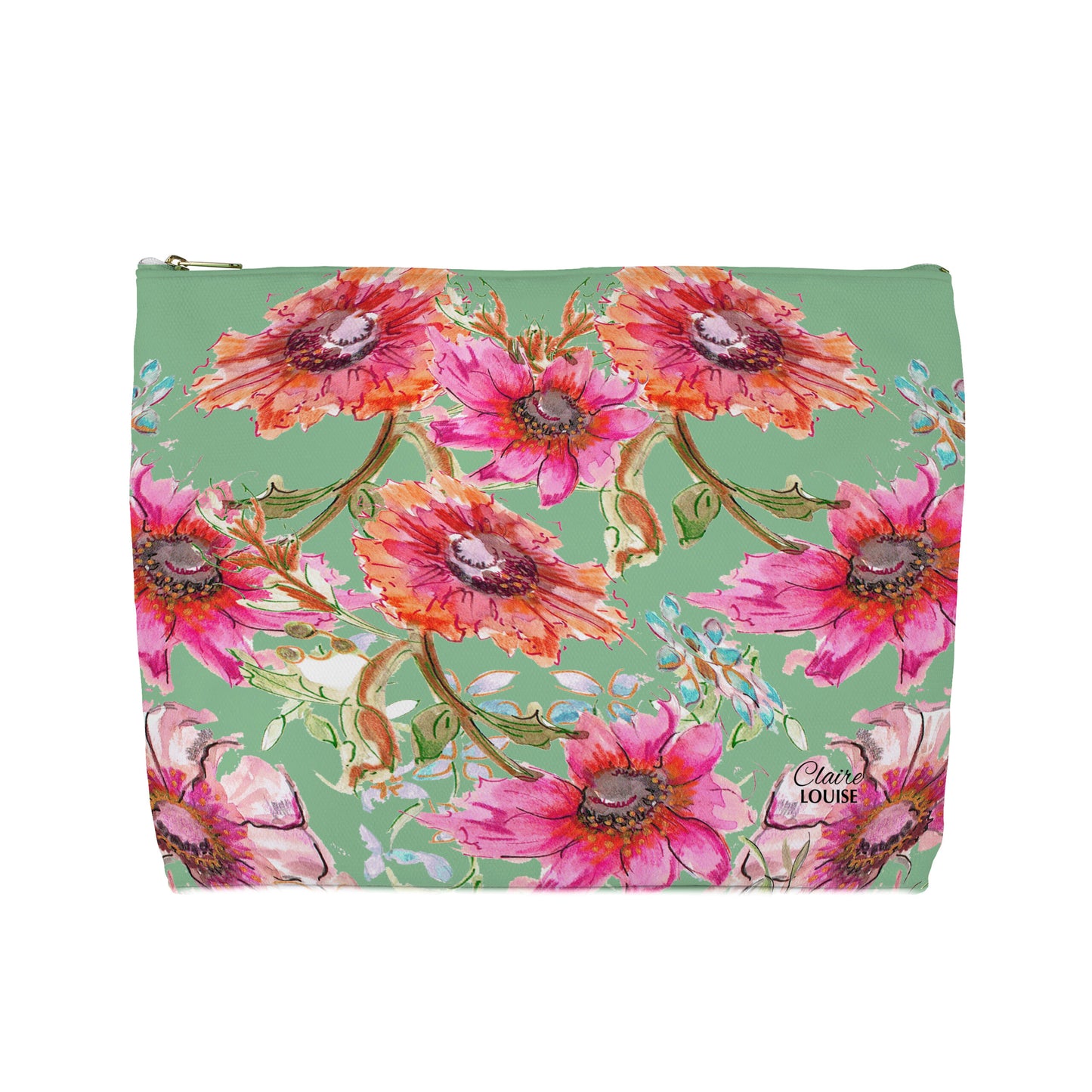Cottage Floral Mint Green Cosmetic Bag