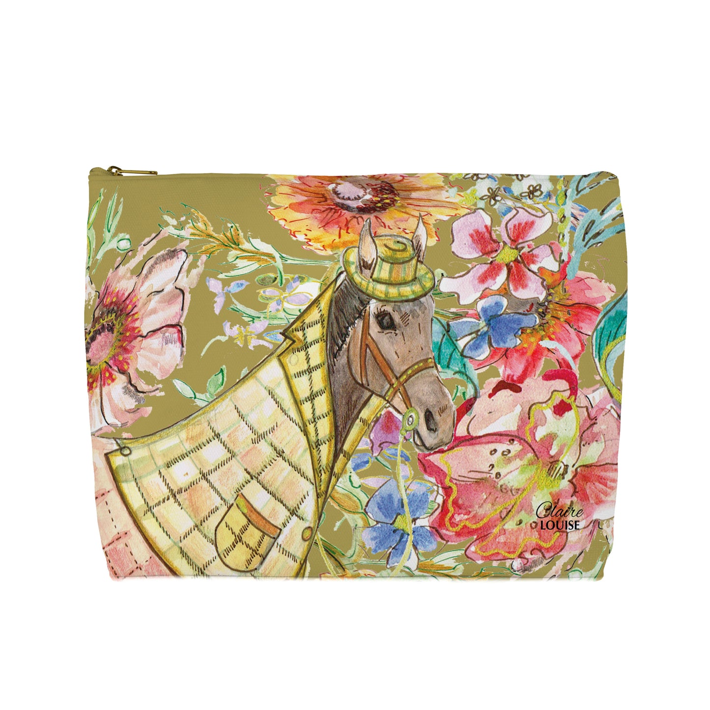 Cottage Floral Horse Cosmetic Bag