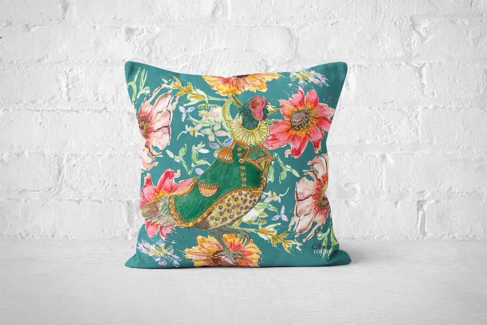 Cottage Floral Ornate Pheasant Cushion