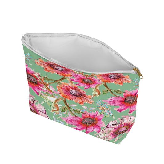 Cottage Floral Mint Green Cosmetic Bag