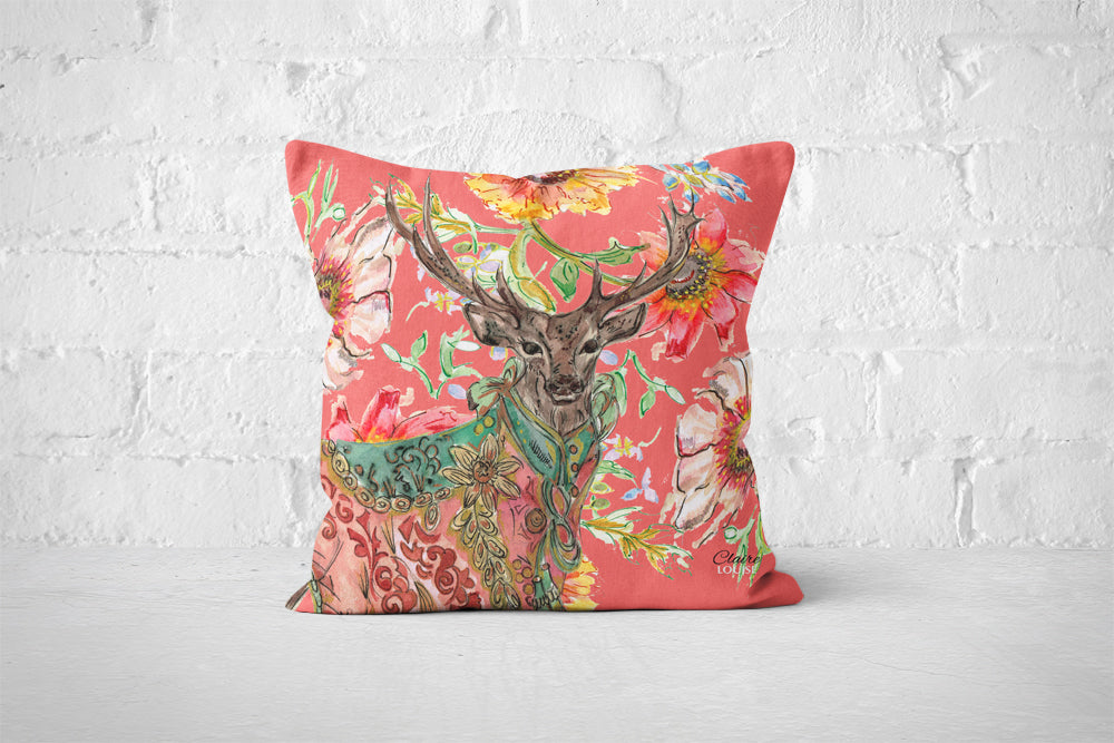 Cottage Floral Ornate Stag Cushion
