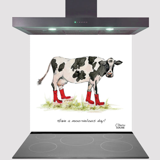 Cow In Boots Kitchen Glass Splashback