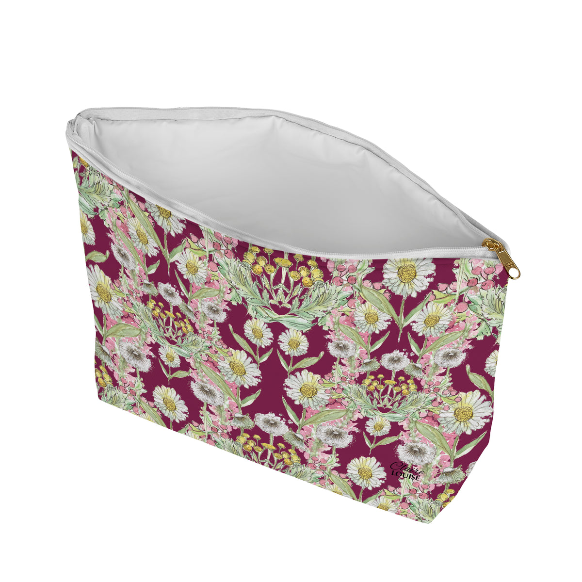 Deep Plum Garden Blooms Cosmetic Bag