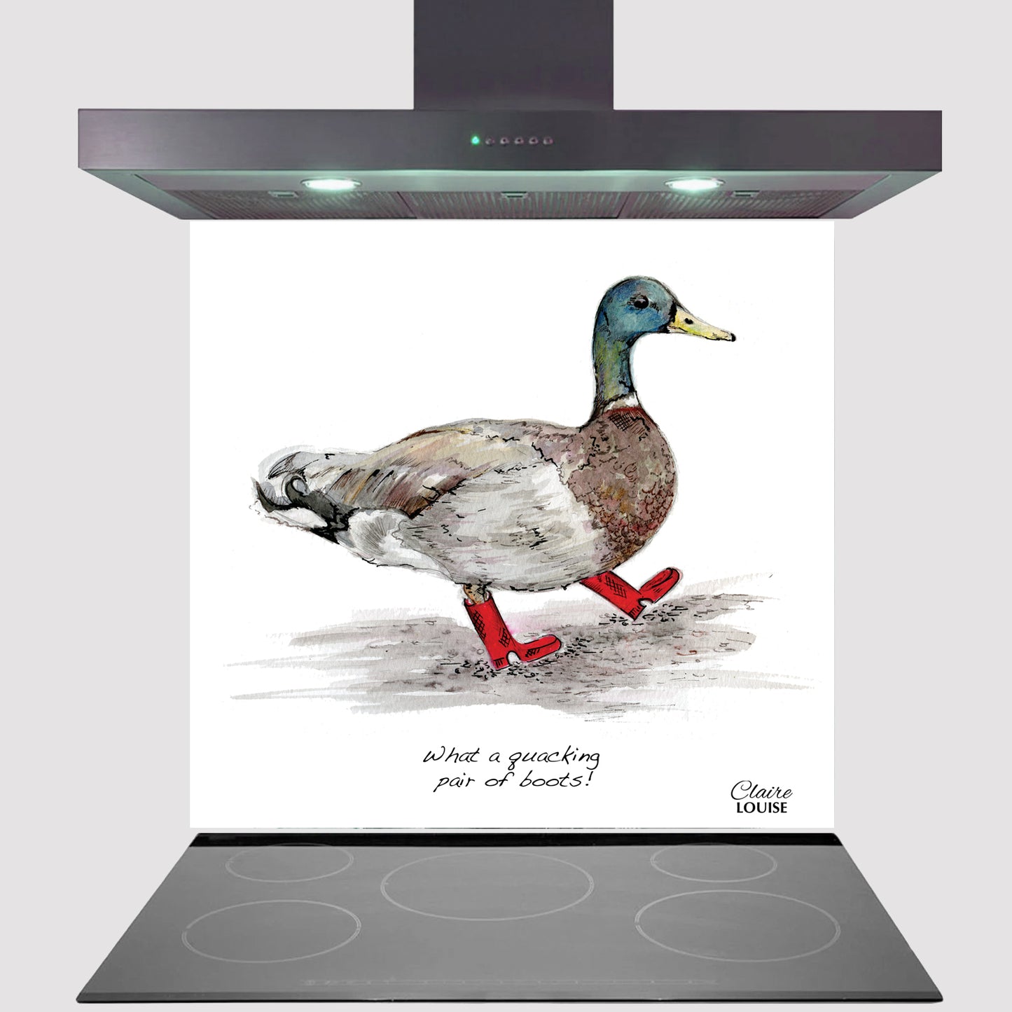 Duck In Boots Kitchen Glass Splashback