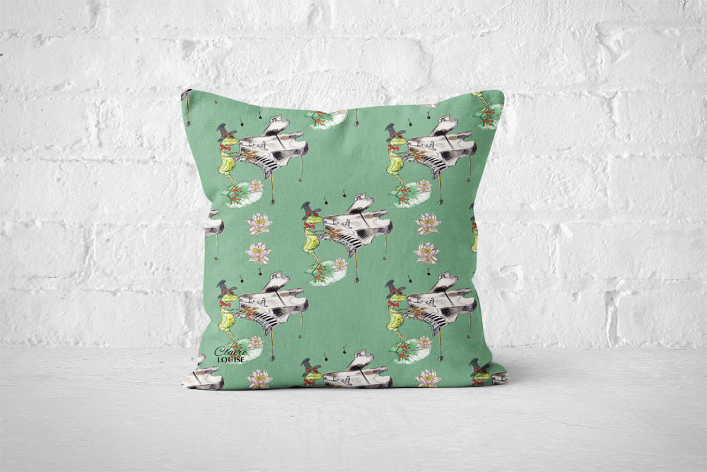 Freddie The Frog Watercolour Patterned Cushion