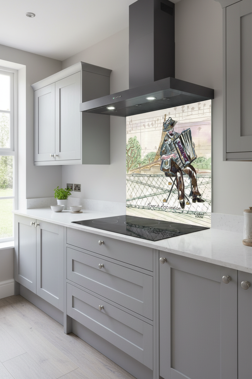 French Accordion Splashback Grey Kitchen
