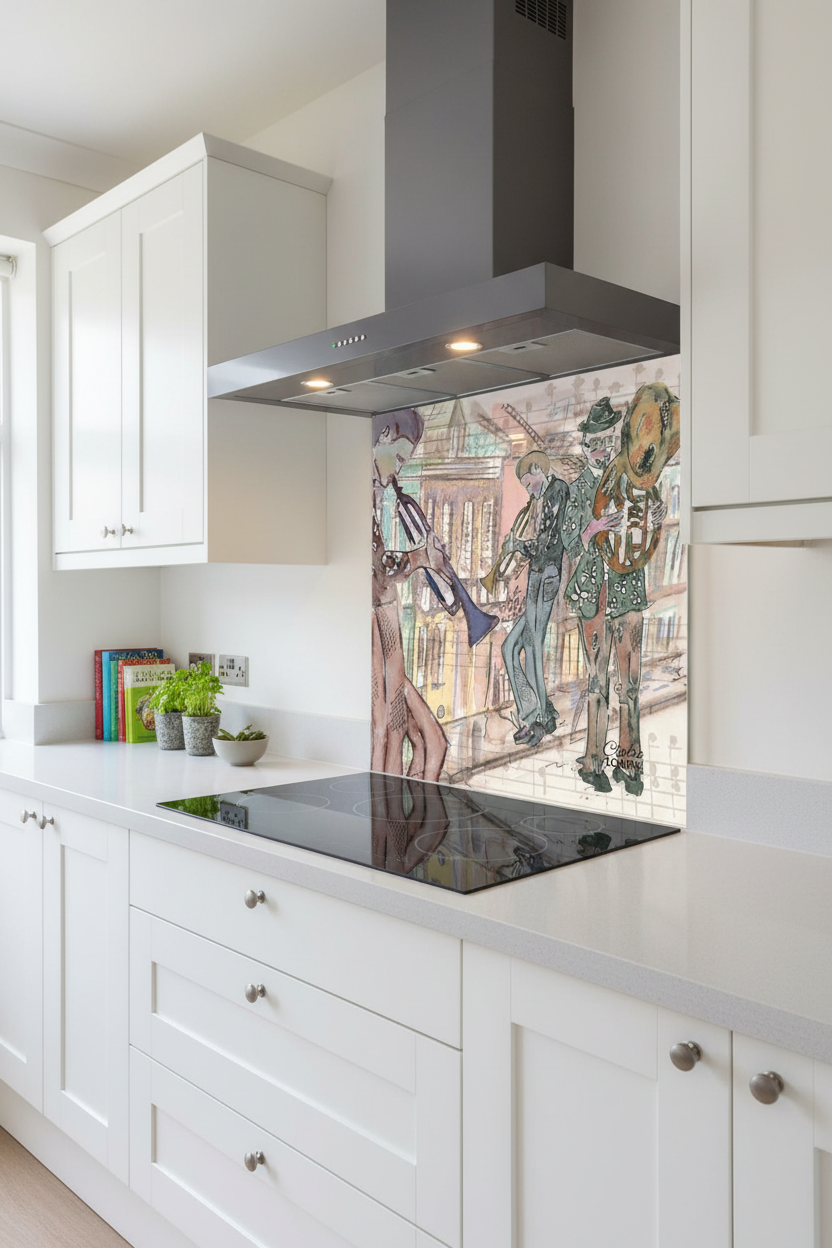 Jazz Band Splashback White Kitchen