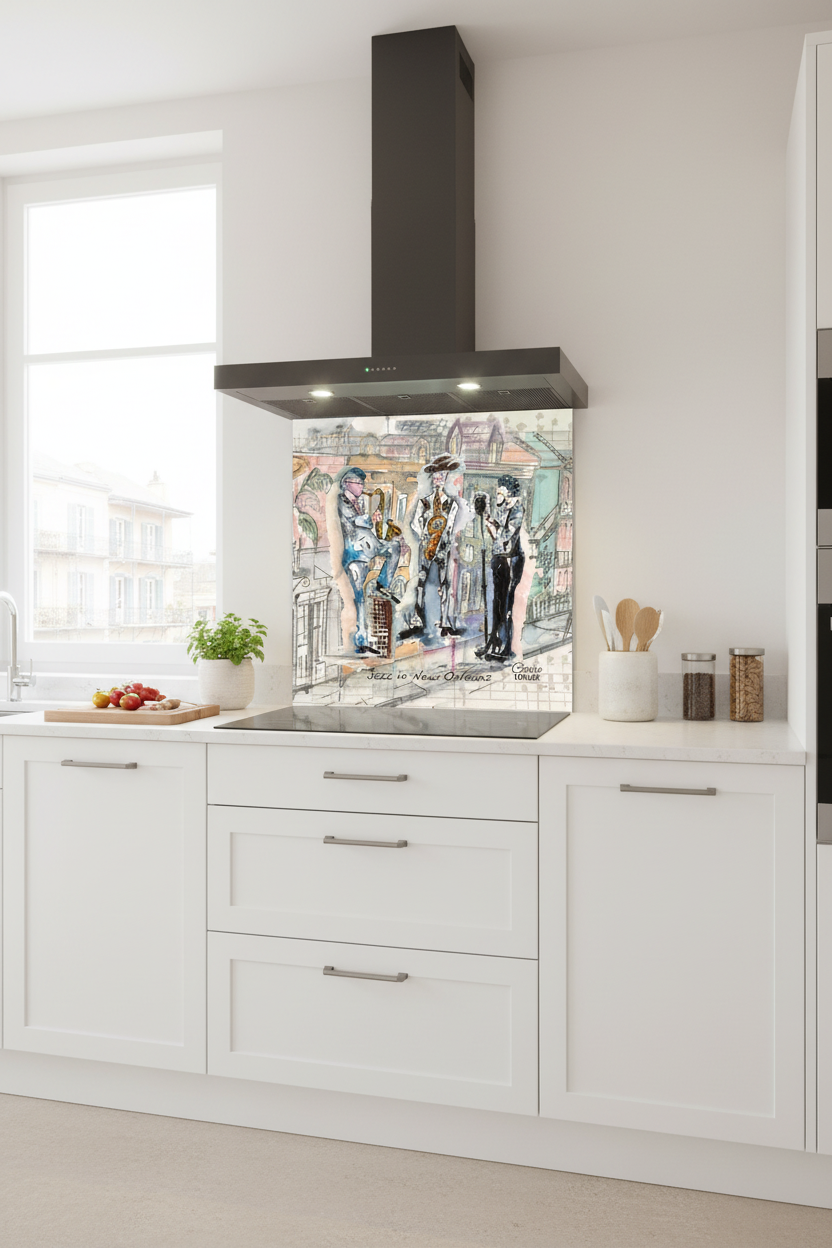 Jazz in New Orleans Splashback White Kitchen