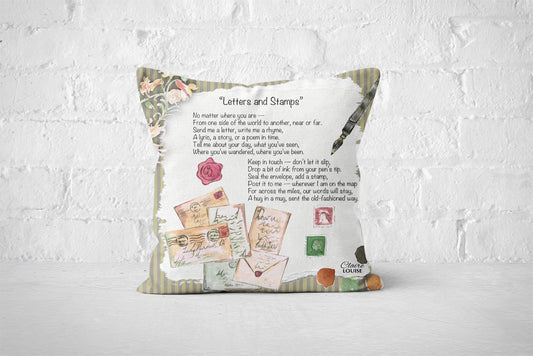 Letters and Stamps Cushion - The Painted Poem