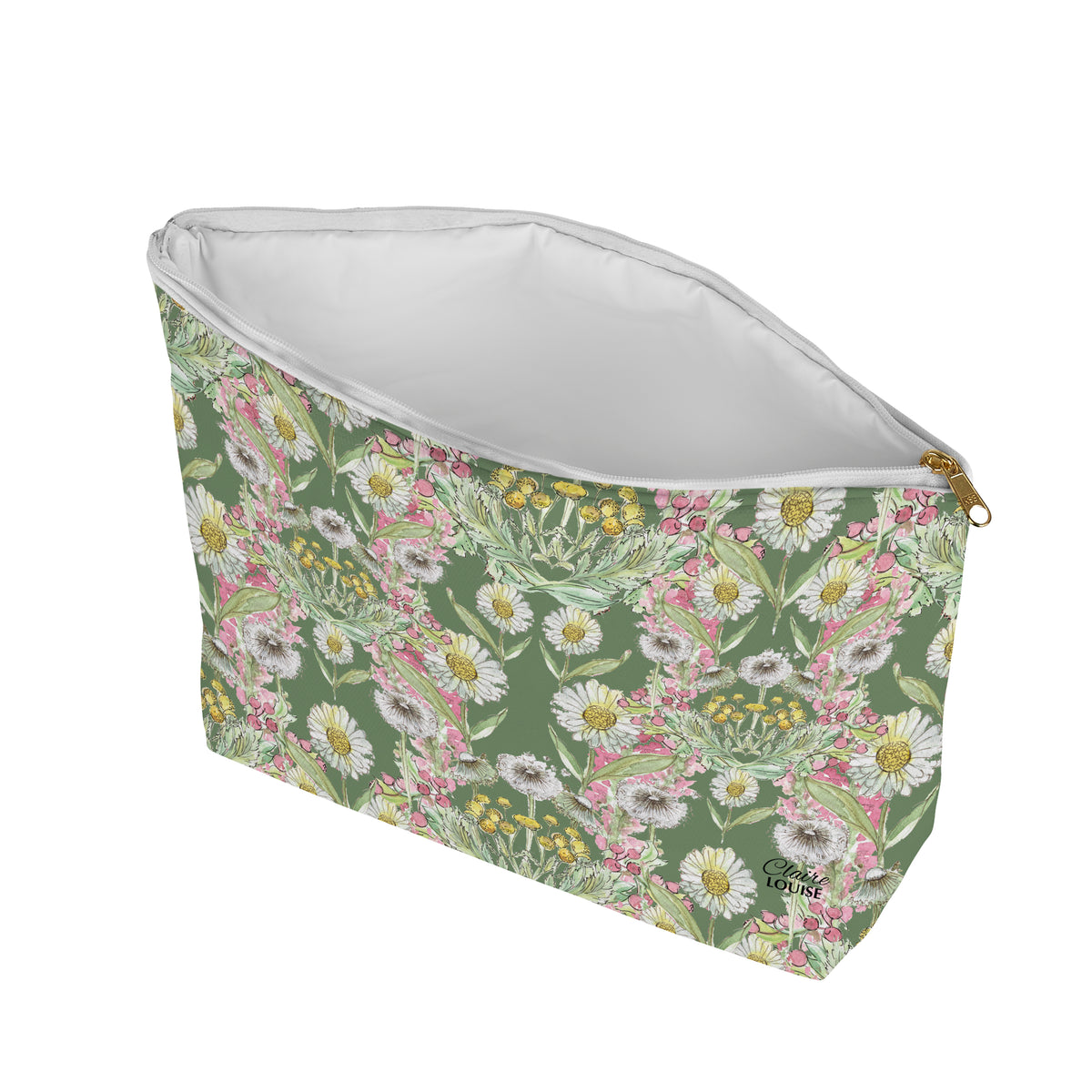 Meadow Green Garden Blooms Cosmetic Bag