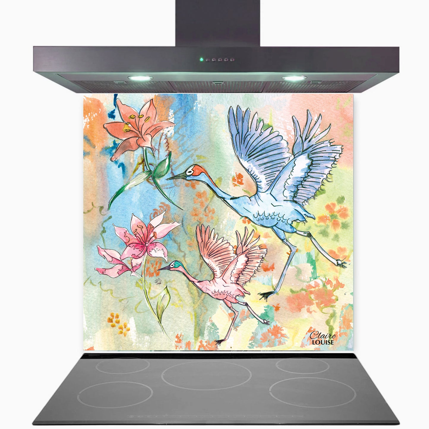 Coral Storks Kitchen Glass Splashback