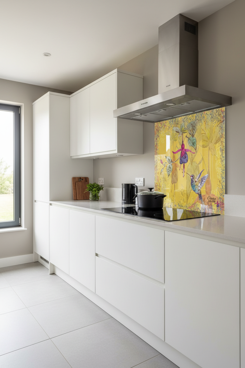 Powder Bloom Fuchsia Splashback Modern Kitchen