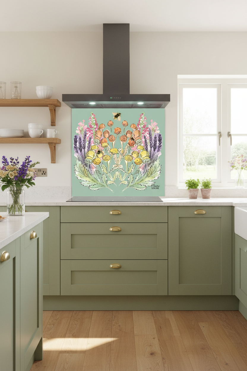 Sage Bloom Splashback Modern Kitchen