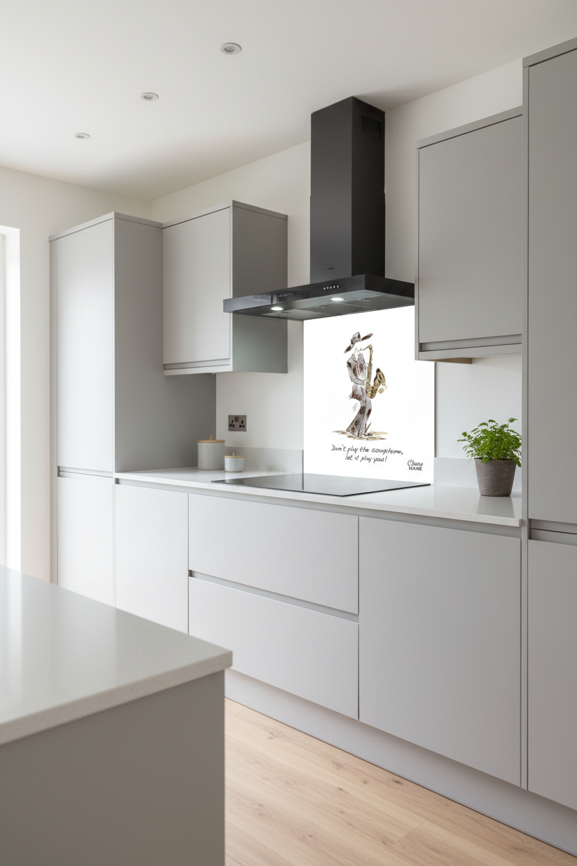 Saxophone Splashback Grey Kitchen