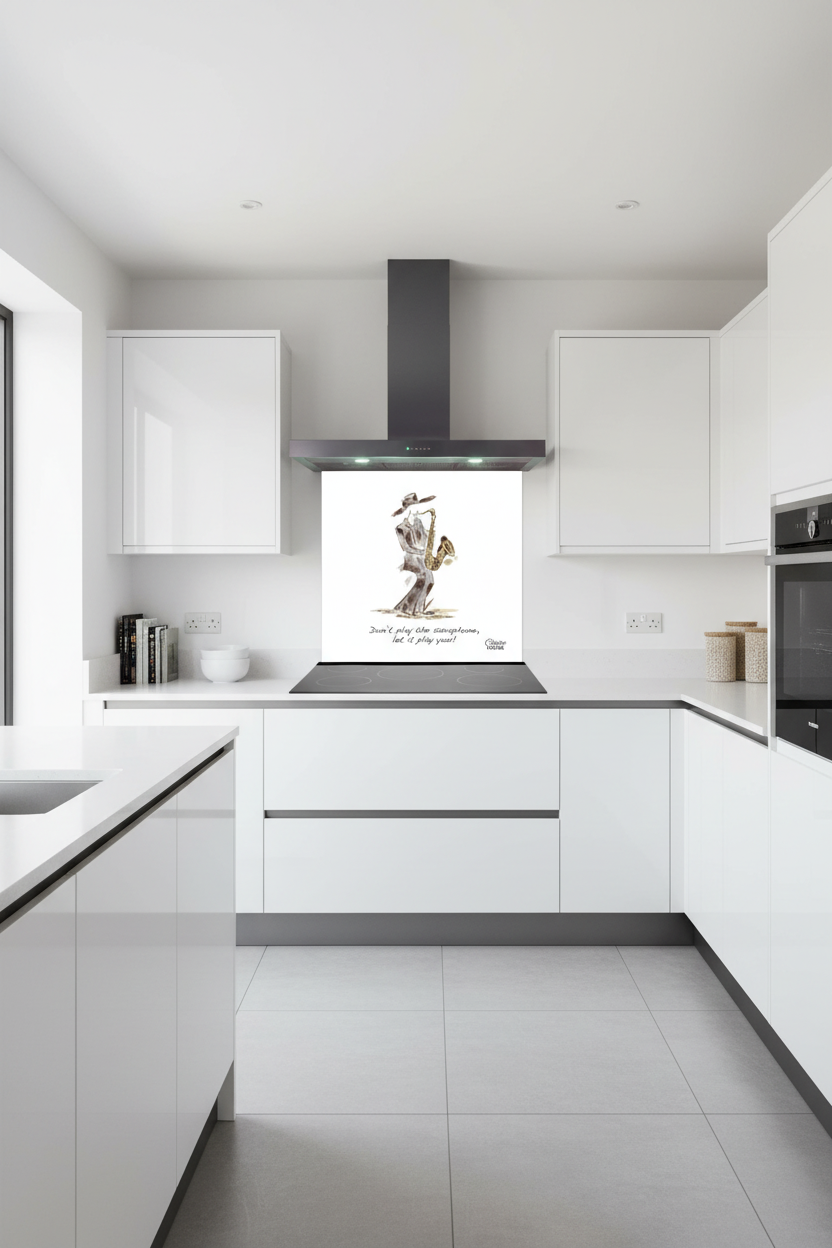 Saxophone Splashback White Kitchen
