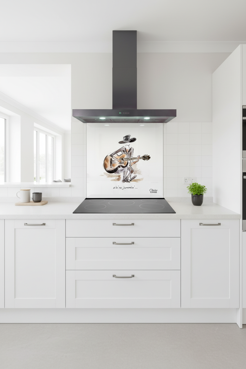 We're Jammin' Splashback White Kitchen