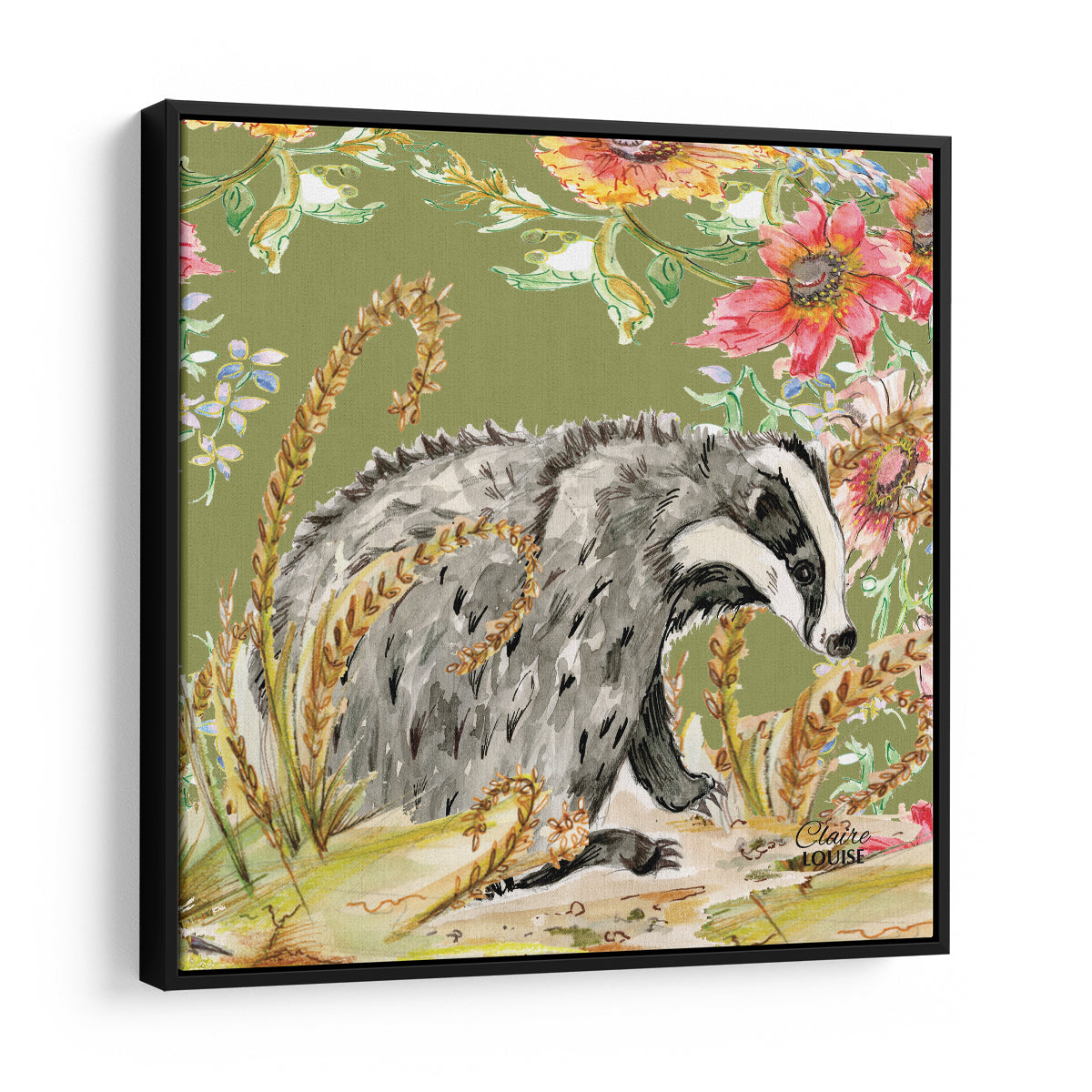 Whimsical Badger Framed Canvas Print