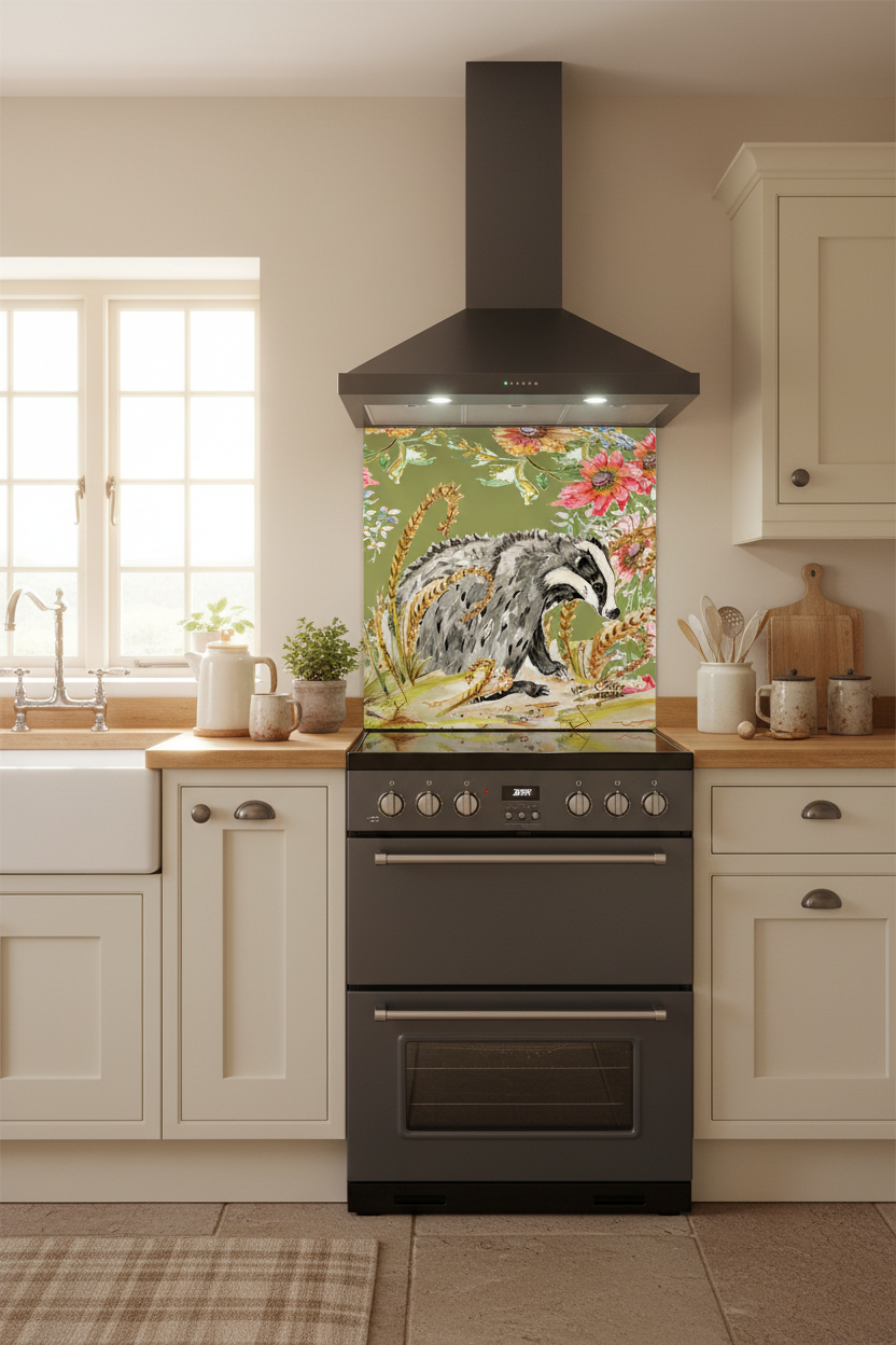 Whimsical Badger Splashback Cottage Kitchen