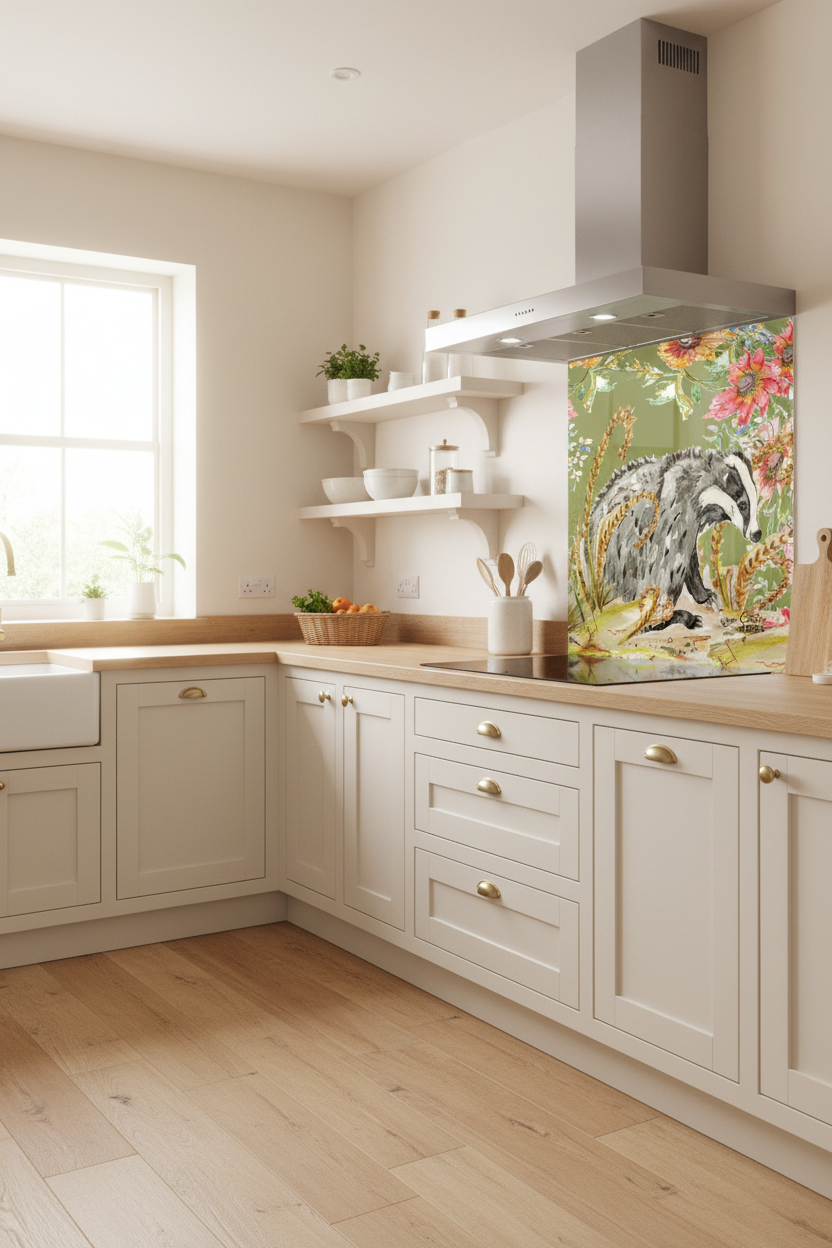 Whimsical Badger Splashback Modern Kitchen