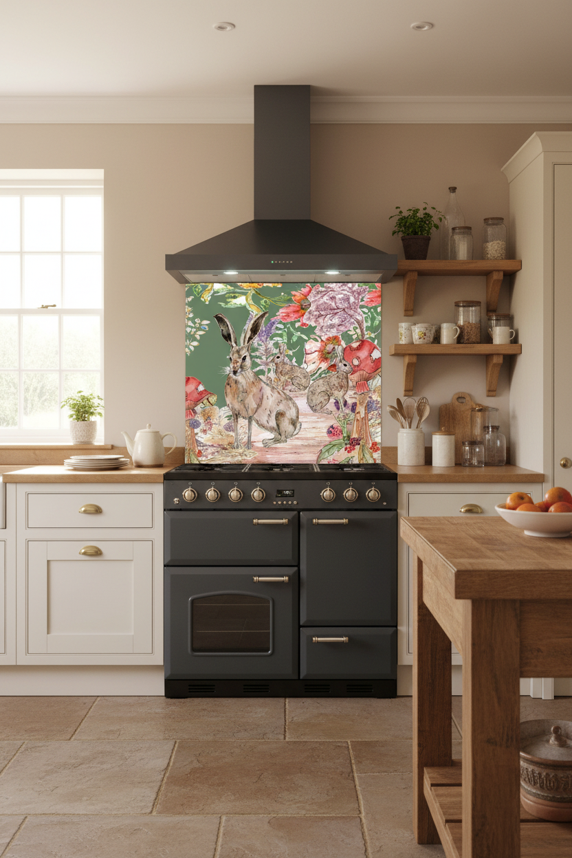 Whimsical Hare Splashback Cottage Kitchen