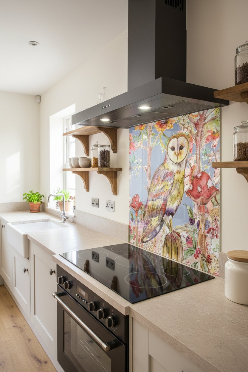 Whimsical Owl Splashback Modern Kitchen