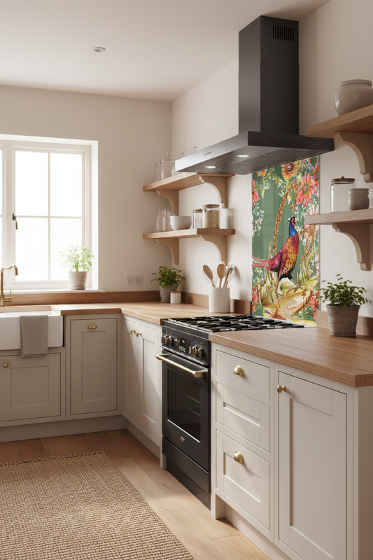 Whimsical Pheasant Kitchen Splashback Lifestyle