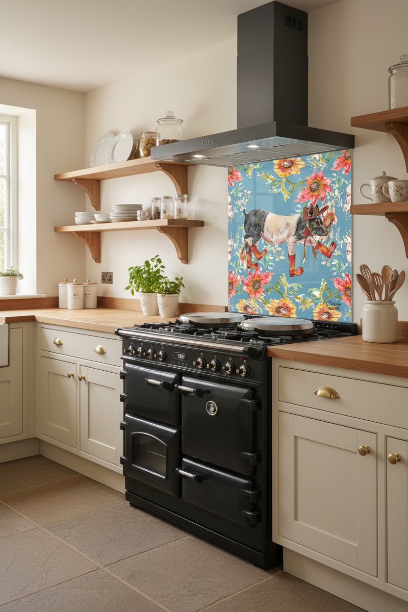 Whimsical Pig Splashback Cottage Kitchen