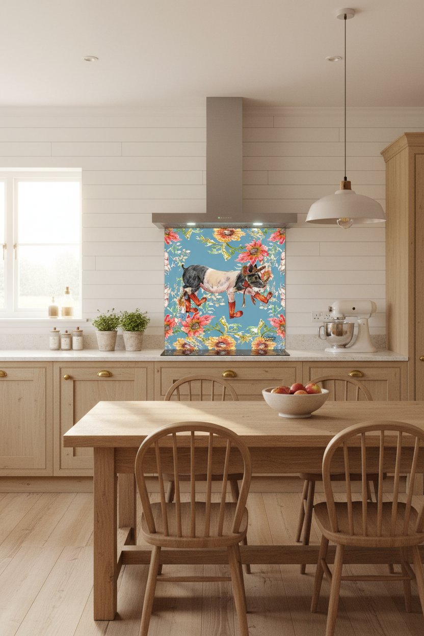 Whimsical Pig Splashback Modern Kitchen